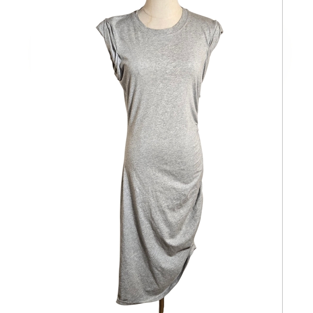 Veronica Beard Asymmetrical Gray Ruched Midi Tee Shirt Dress
